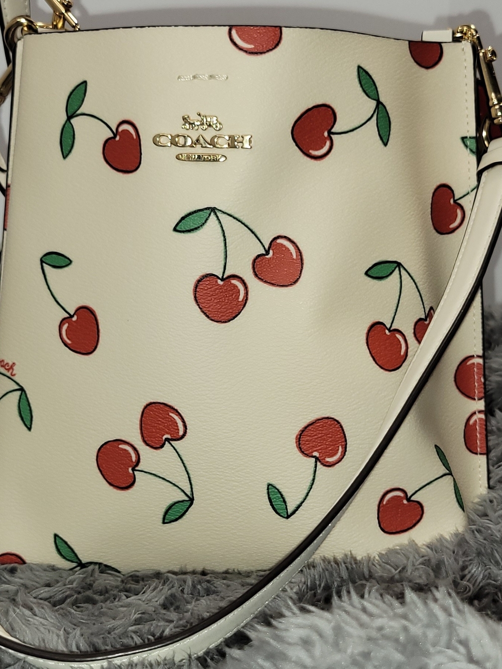 Coach Cherry-Print Leather Crossbody Bag - Cream/Red